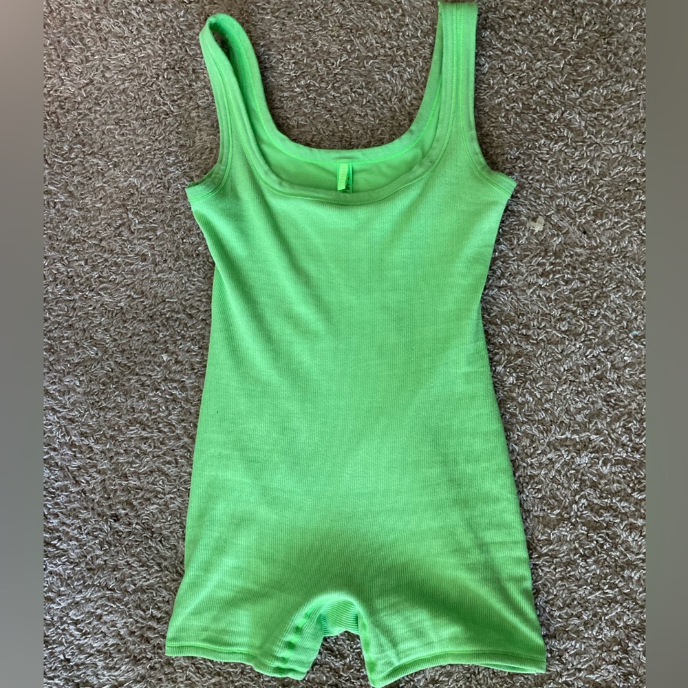 SKIMS Cotton Rib Onesie Neon Green